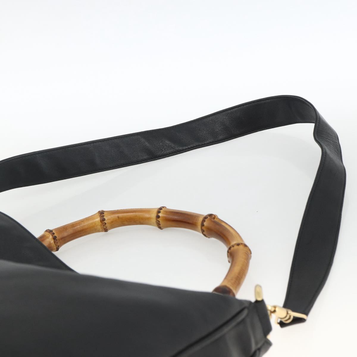 GUCCI Bamboo Shoulder Bag Leather 2way Black Gold 001 200182 1577 Auth BA11211