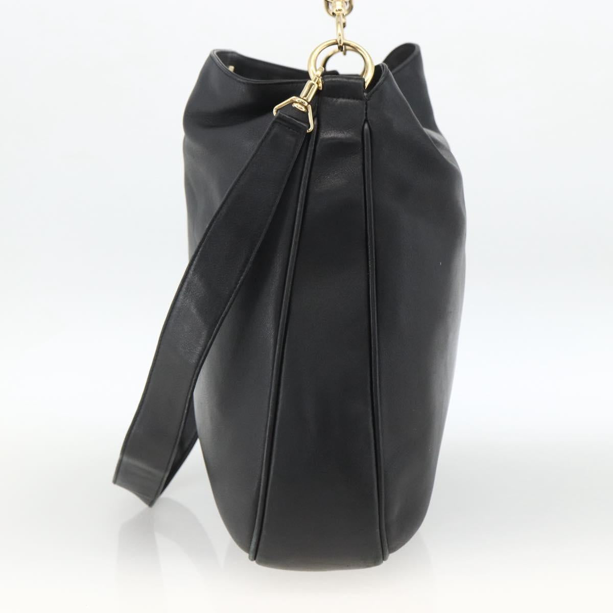 GUCCI Bamboo Shoulder Bag Leather 2way Black Gold 001 200182 1577 Auth BA11211