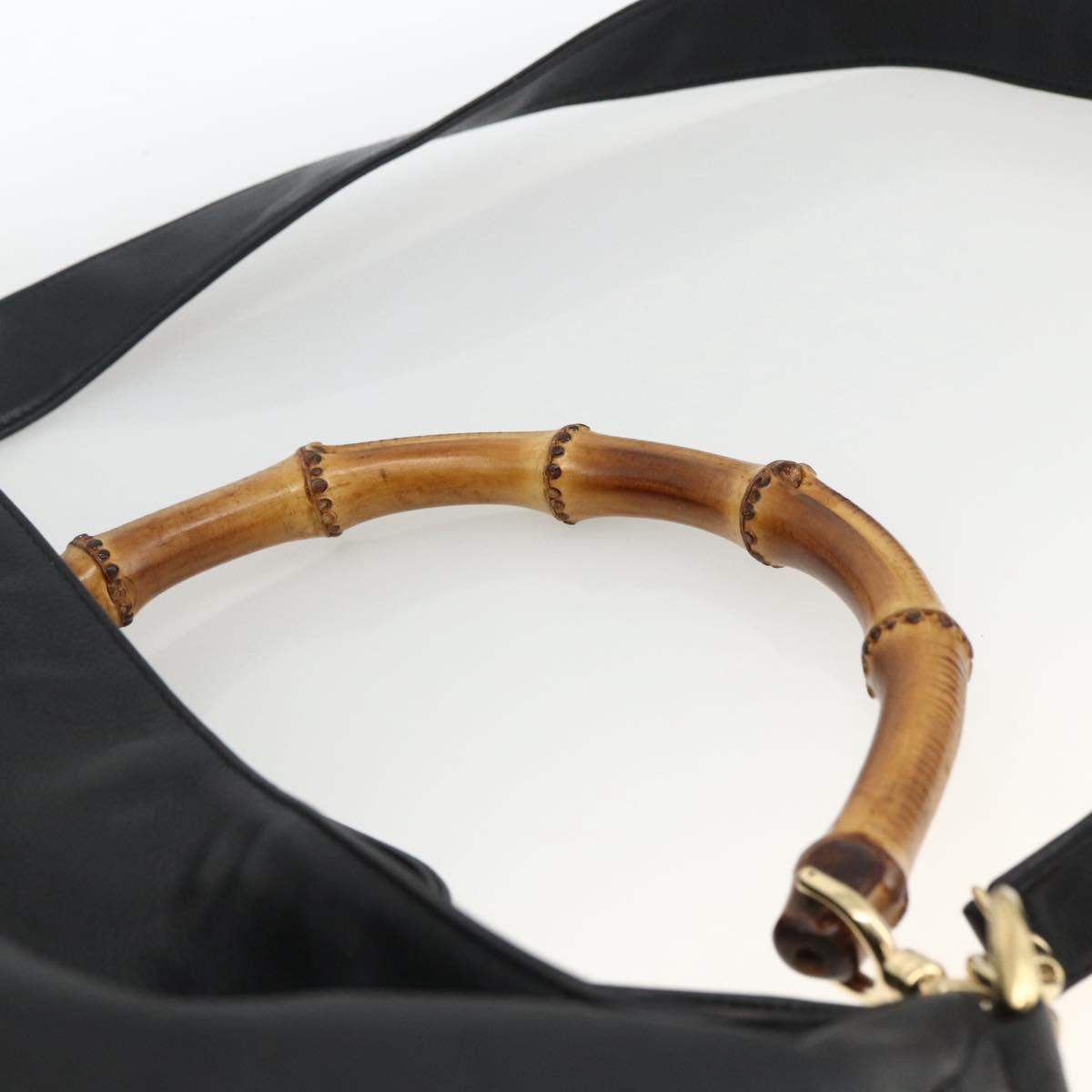 GUCCI Bamboo Shoulder Bag Leather 2way Black Gold 001 200182 1577 Auth BA11211