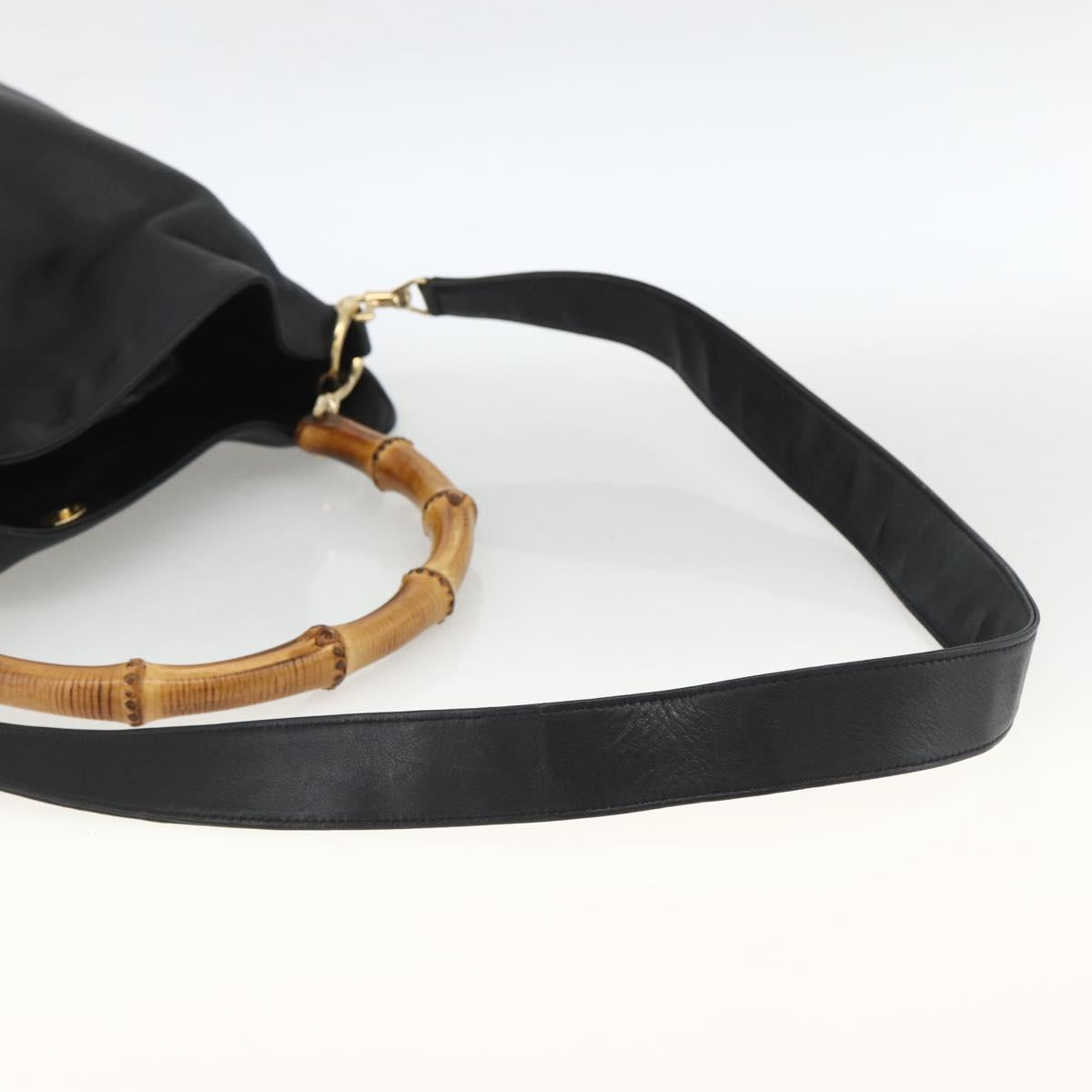 GUCCI Bamboo Shoulder Bag Leather 2way Black Gold 001 200182 1577 Auth BA11211
