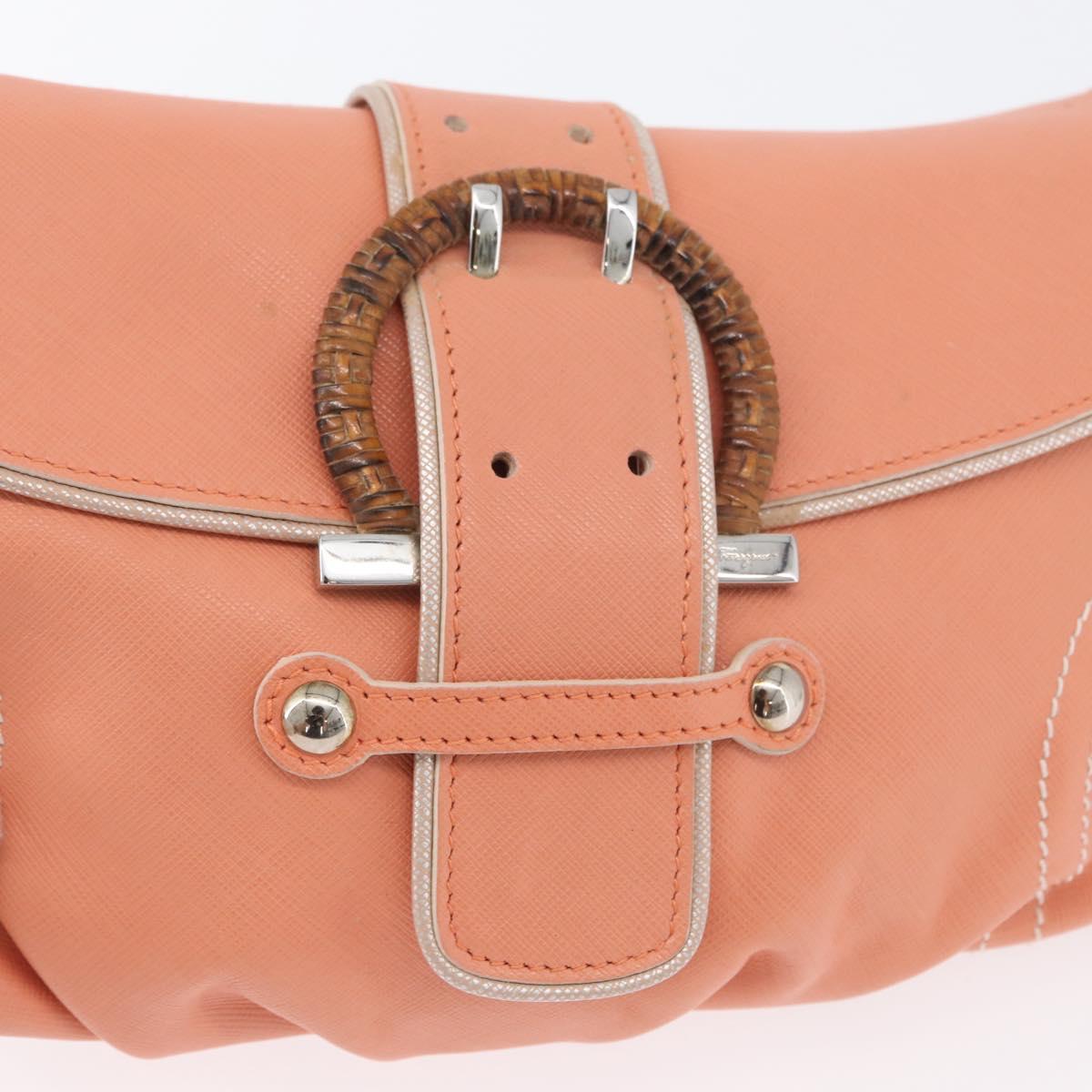 Salvatore Ferragamo Gancini Shoulder Bag Leather Pink Silver Auth BA11212
