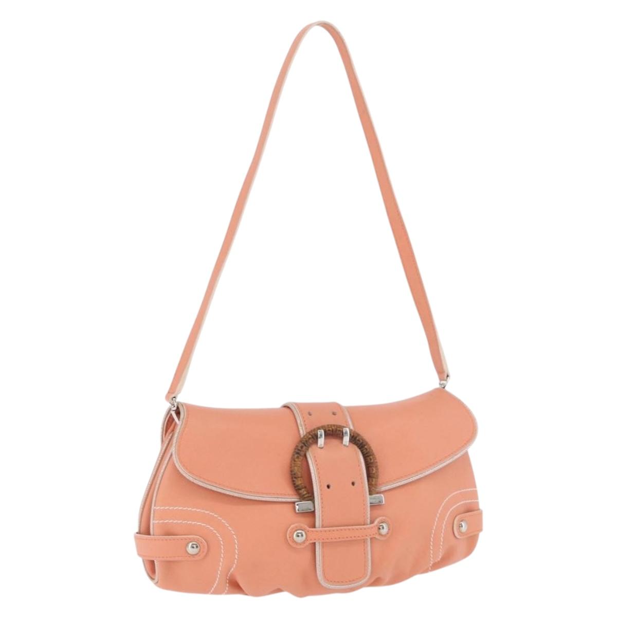 Salvatore Ferragamo Gancini Shoulder Bag Leather Pink Silver Auth BA11212