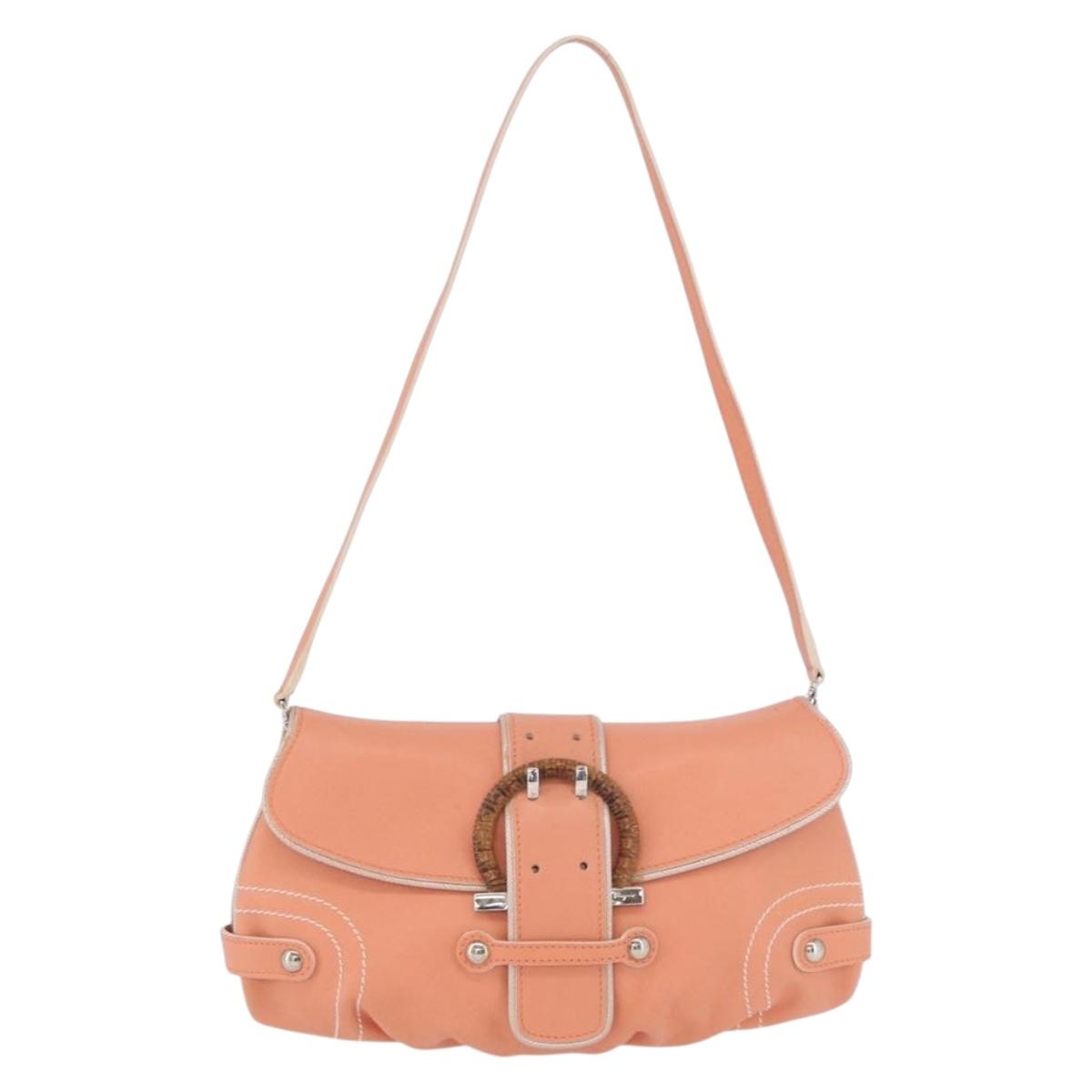 Salvatore Ferragamo Gancini Shoulder Bag Leather Pink Silver Auth BA11212