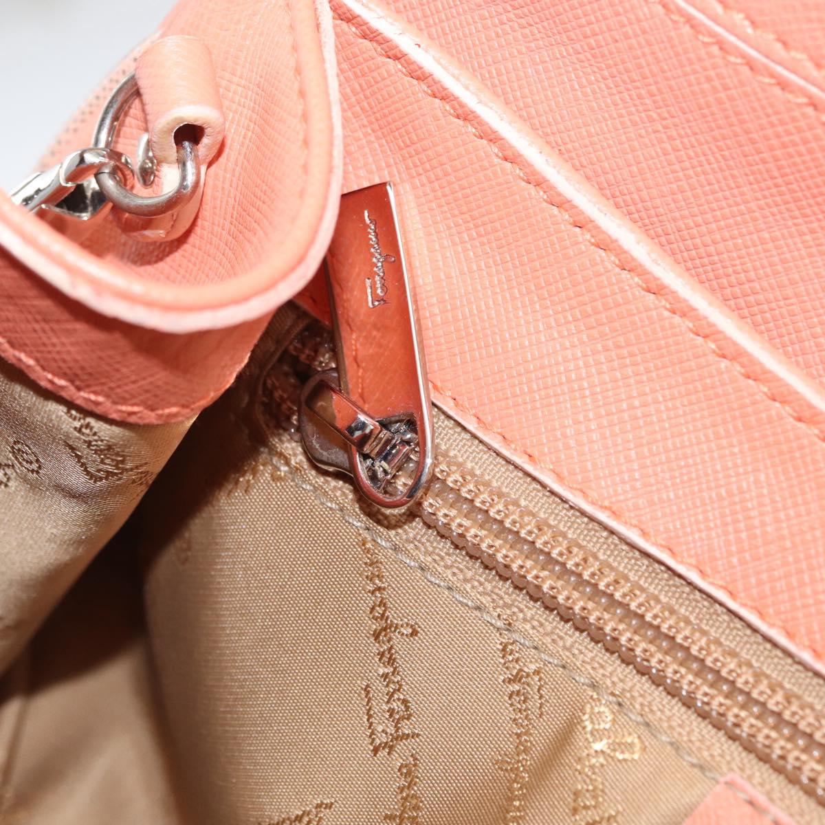 Salvatore Ferragamo Gancini Shoulder Bag Leather Pink Silver Auth BA11212