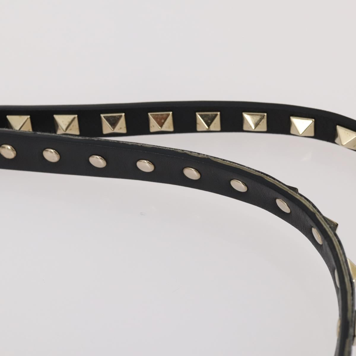VALENTINO Rock studs Shoulder Bag Leather Black Gold Auth BA11213A