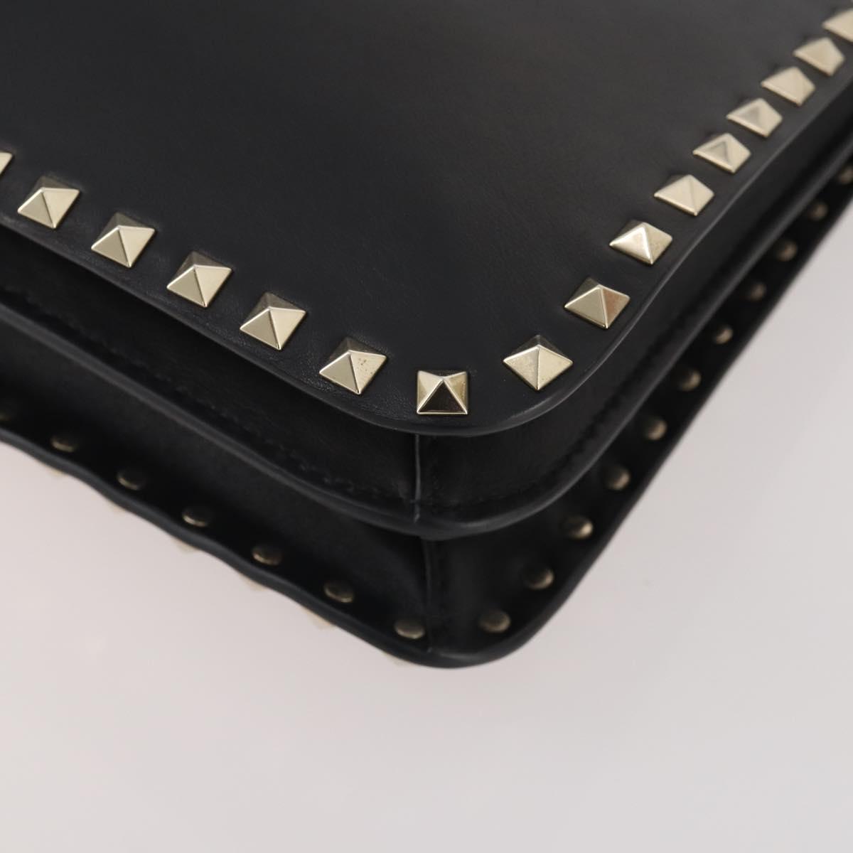 VALENTINO Rock studs Shoulder Bag Leather Black Gold Auth BA11213A