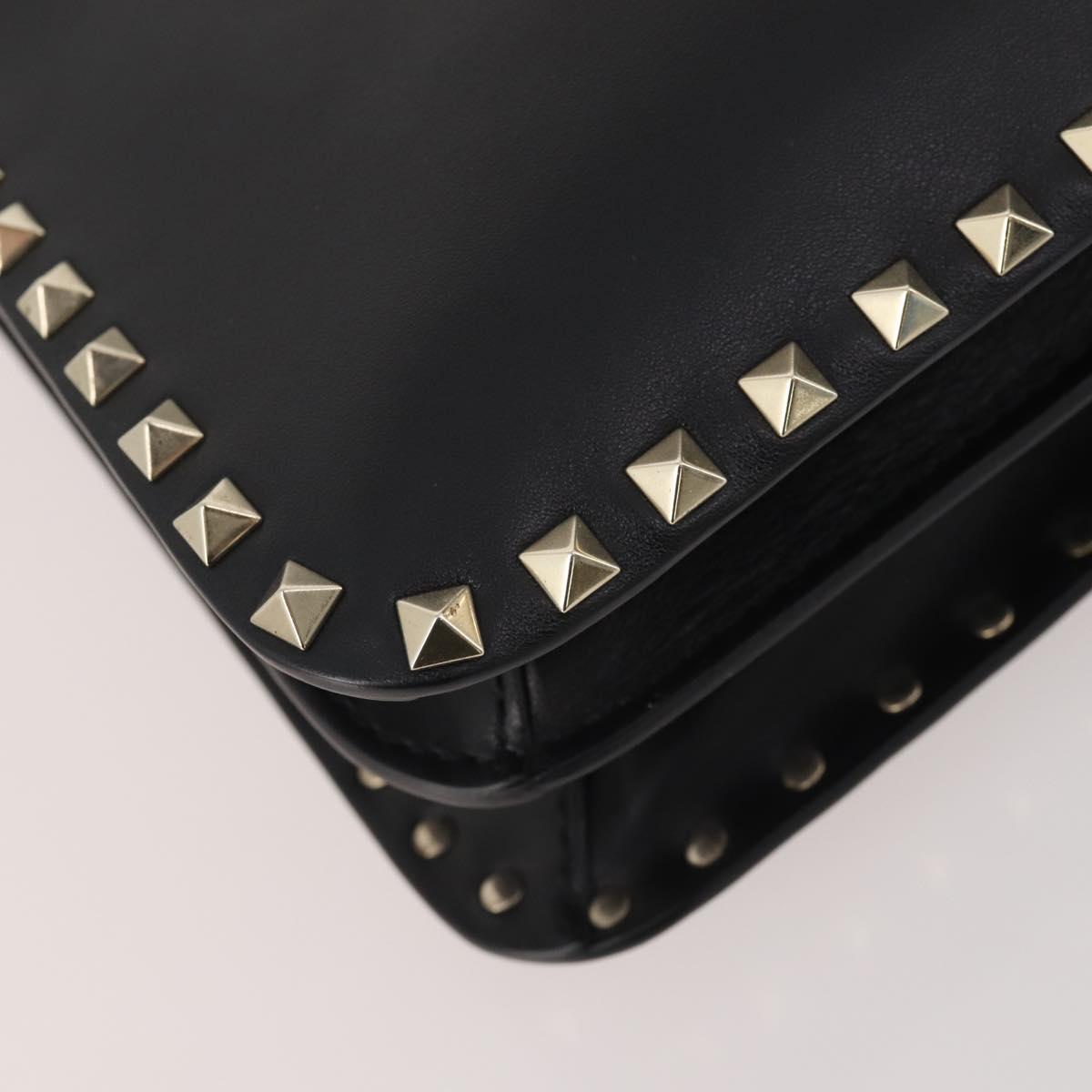 VALENTINO Rock studs Shoulder Bag Leather Black Gold Auth BA11213A