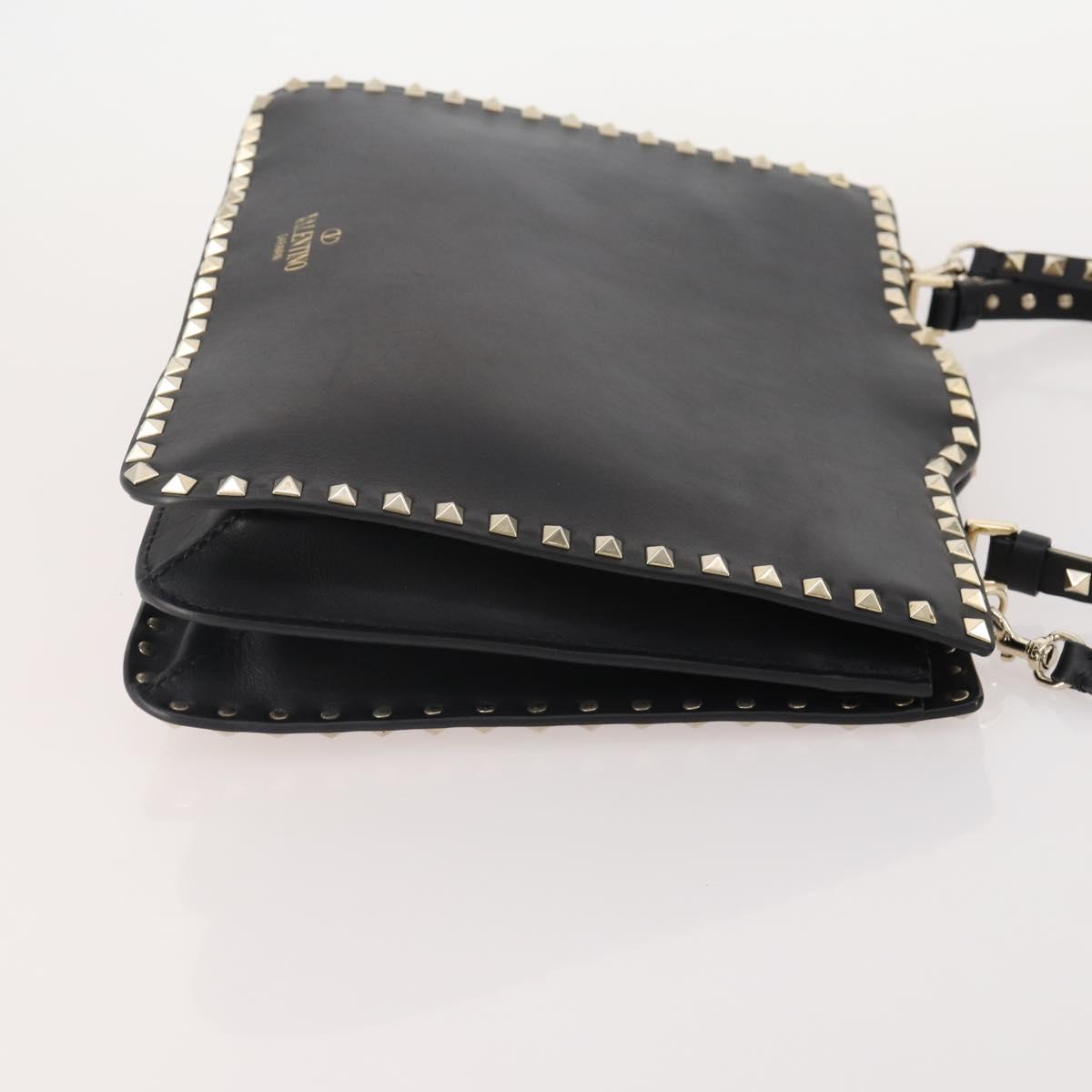 VALENTINO Rock studs Shoulder Bag Leather Black Gold Auth BA11213A