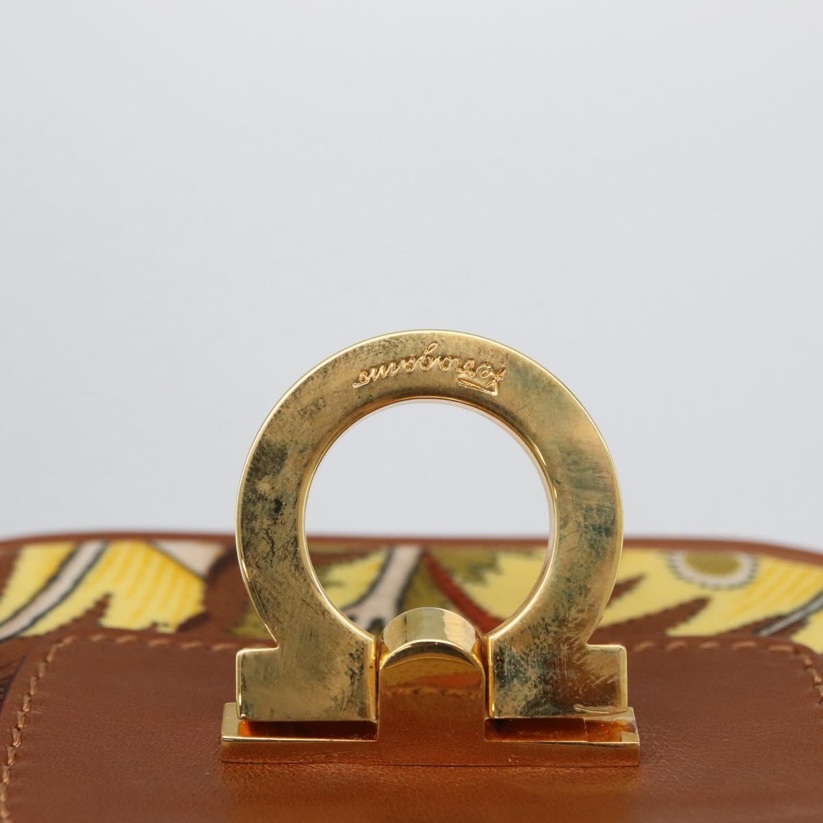 Salvatore Ferragamo Gancini Mini Vanity Pouch Nylon Yellow Gold Auth BA11214