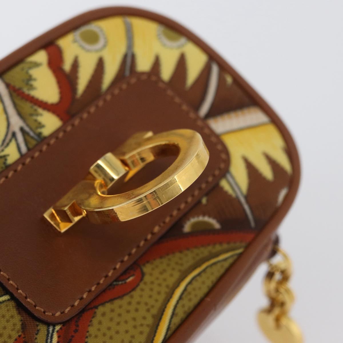Salvatore Ferragamo Gancini Mini Vanity Pouch Nylon Yellow Gold Auth BA11214