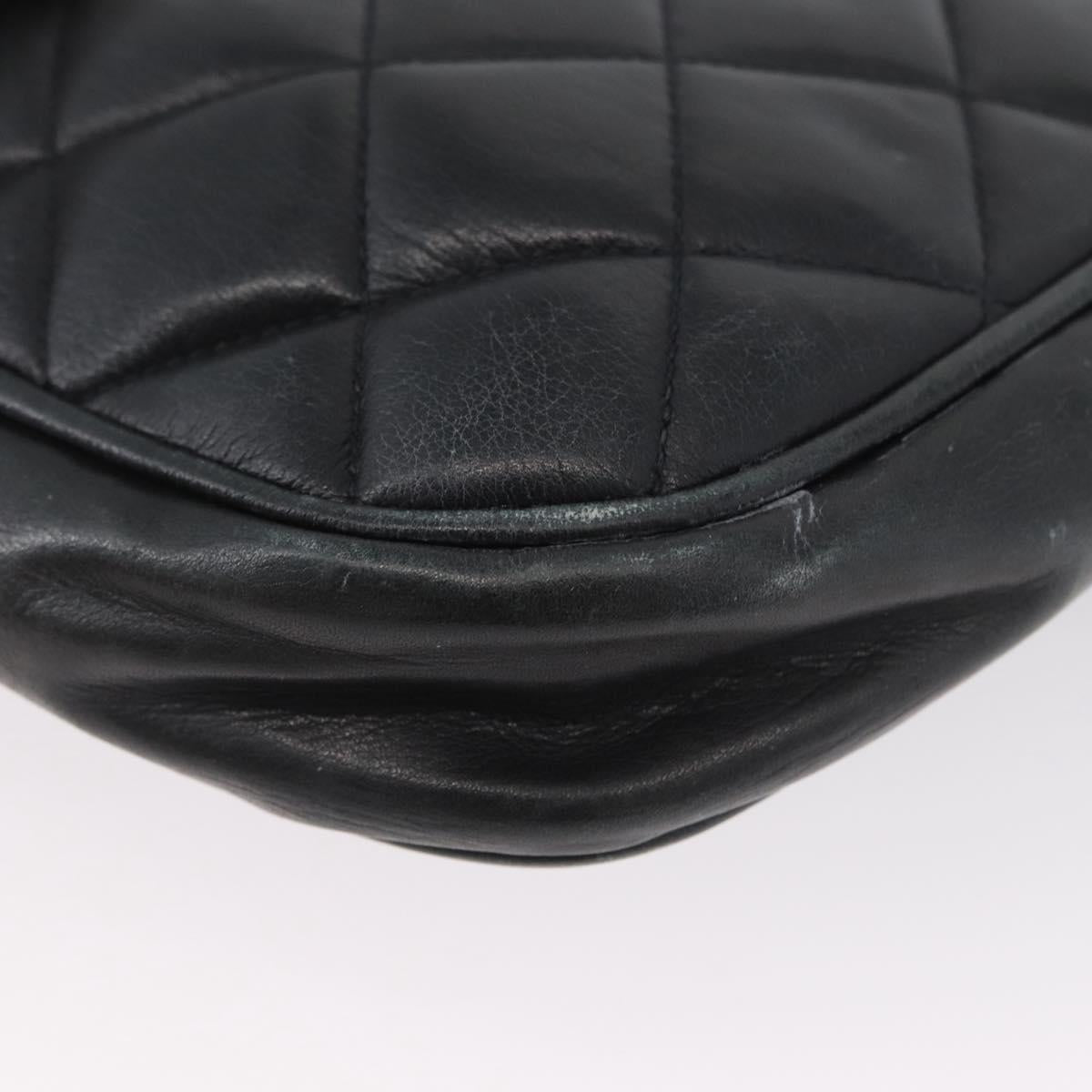 CHANEL Matelasse Chain Shoulder Bag Lamb Skin Black Gold CC Auth BA11216