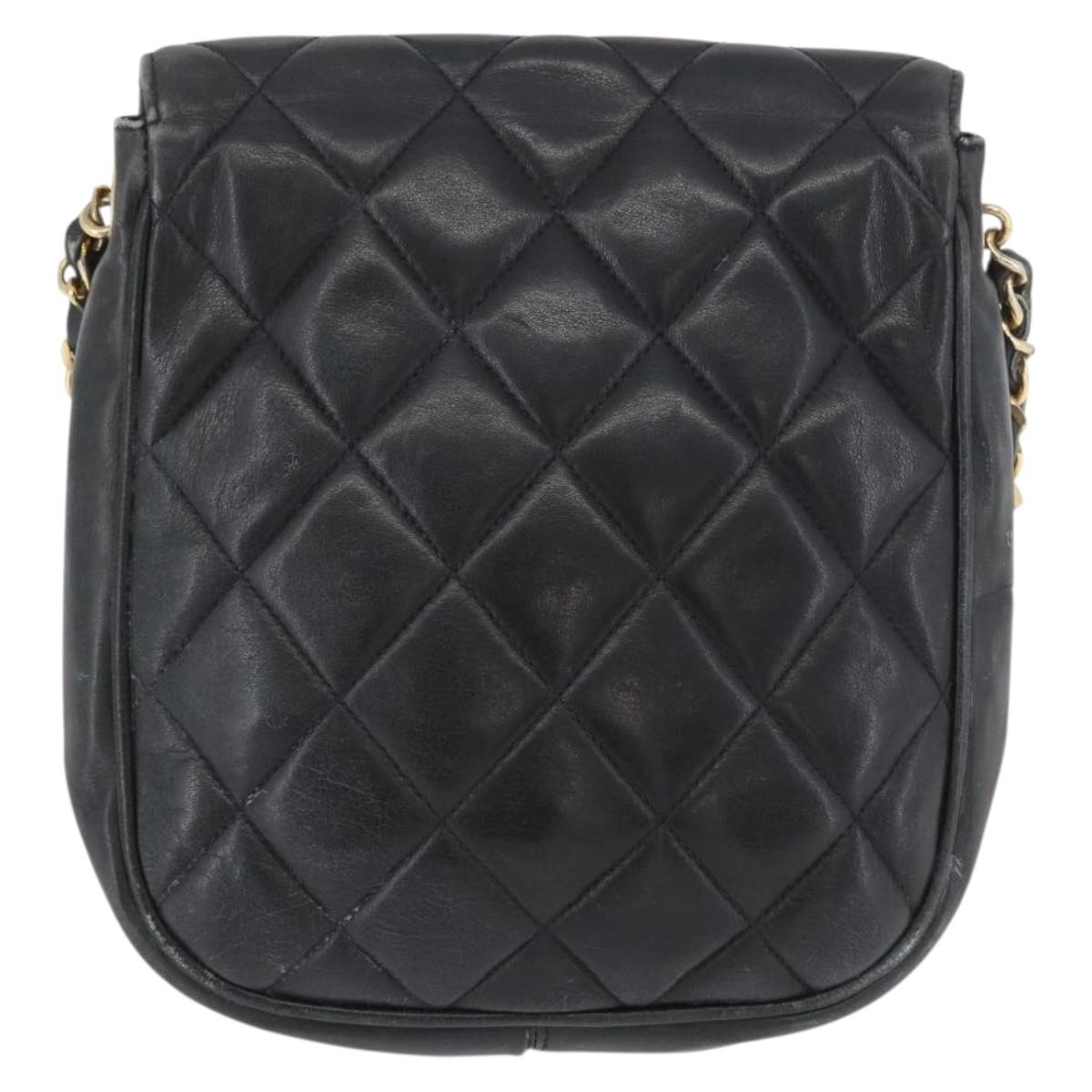 CHANEL Matelasse Chain Shoulder Bag Lamb Skin Black Gold CC Auth BA11216