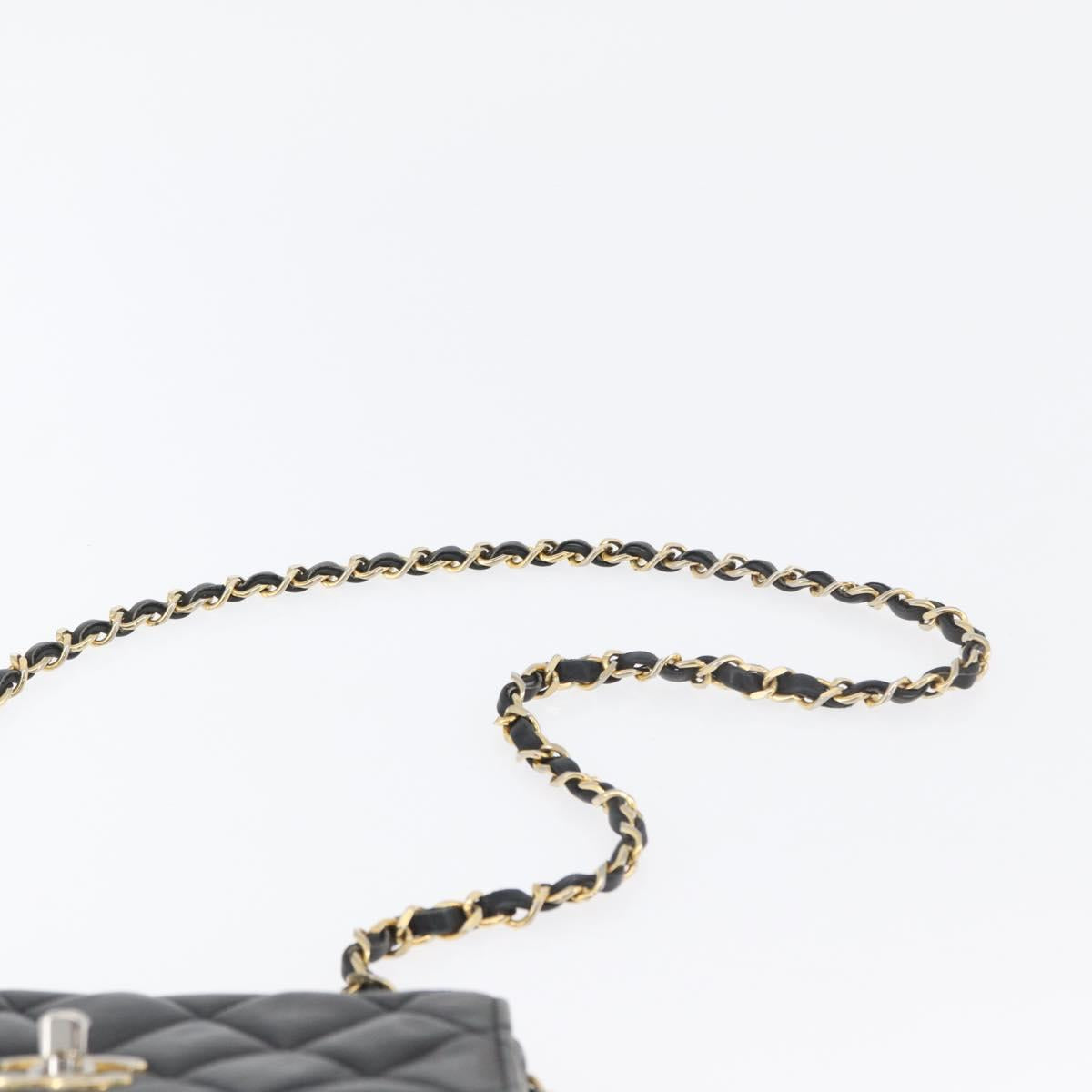 CHANEL Matelasse Chain Shoulder Bag Lamb Skin Black Gold CC Auth BA11216