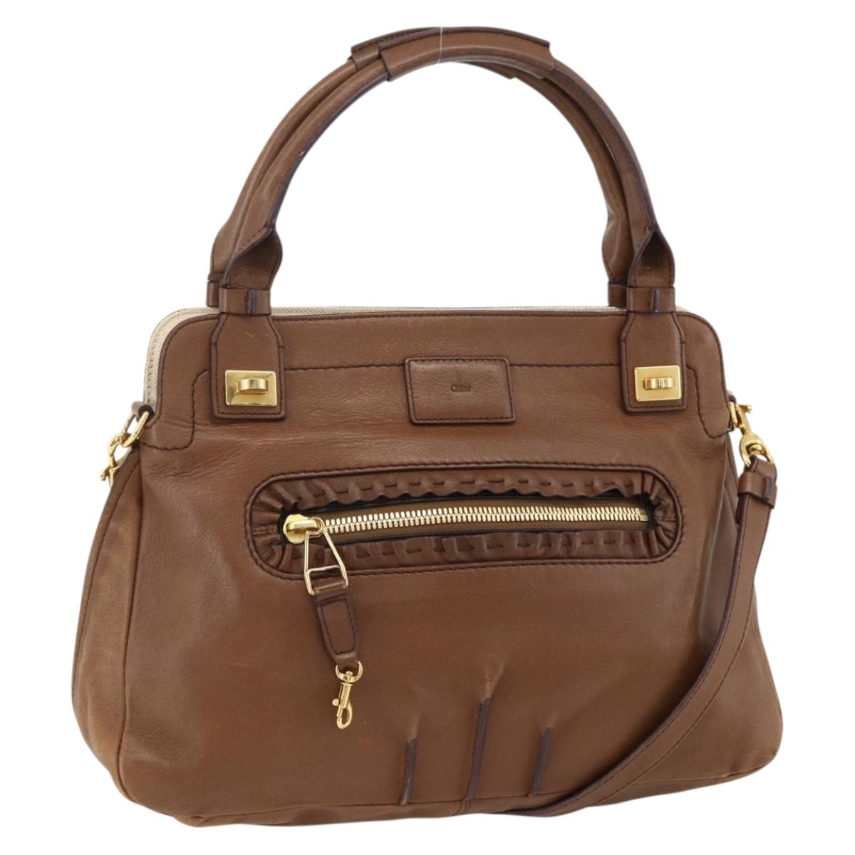 Chloe Margaret Hand Bag Leather 2way Brown Gold Auth BA11217