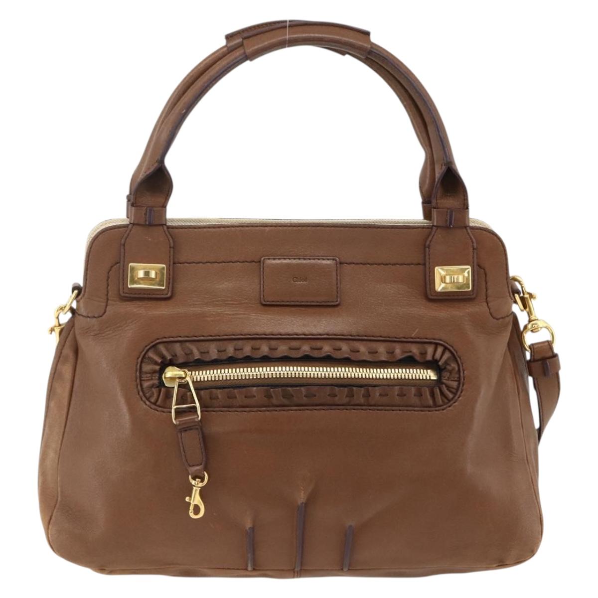 Chloe Margaret Hand Bag Leather 2way Brown Gold Auth BA11217