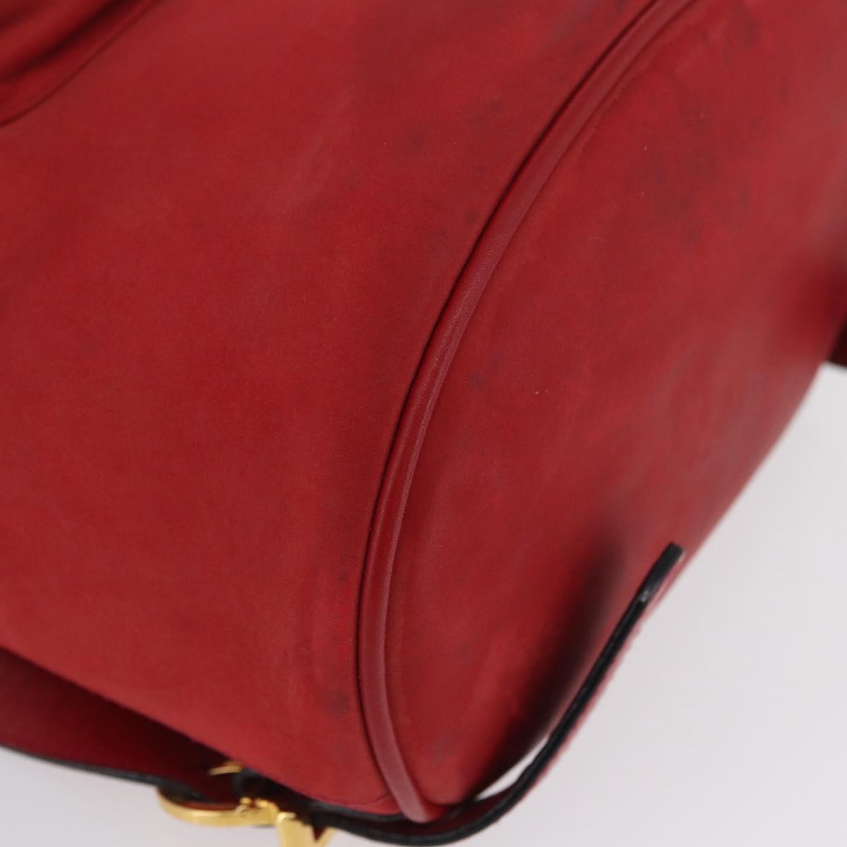 Salvatore Ferragamo Vala Backpack Suede Red Gold Auth BA11218