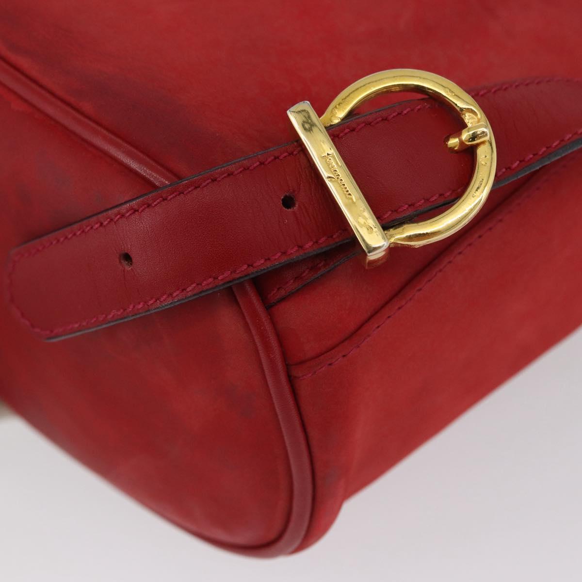 Salvatore Ferragamo Vala Backpack Suede Red Gold Auth BA11218