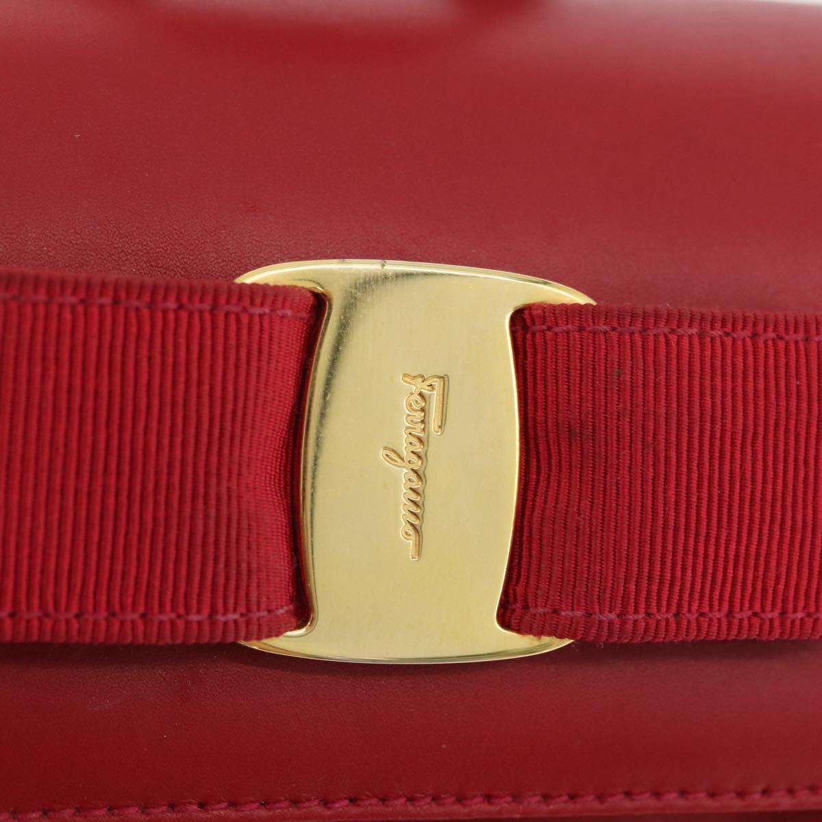 Salvatore Ferragamo Vala Backpack Suede Red Gold Auth BA11218