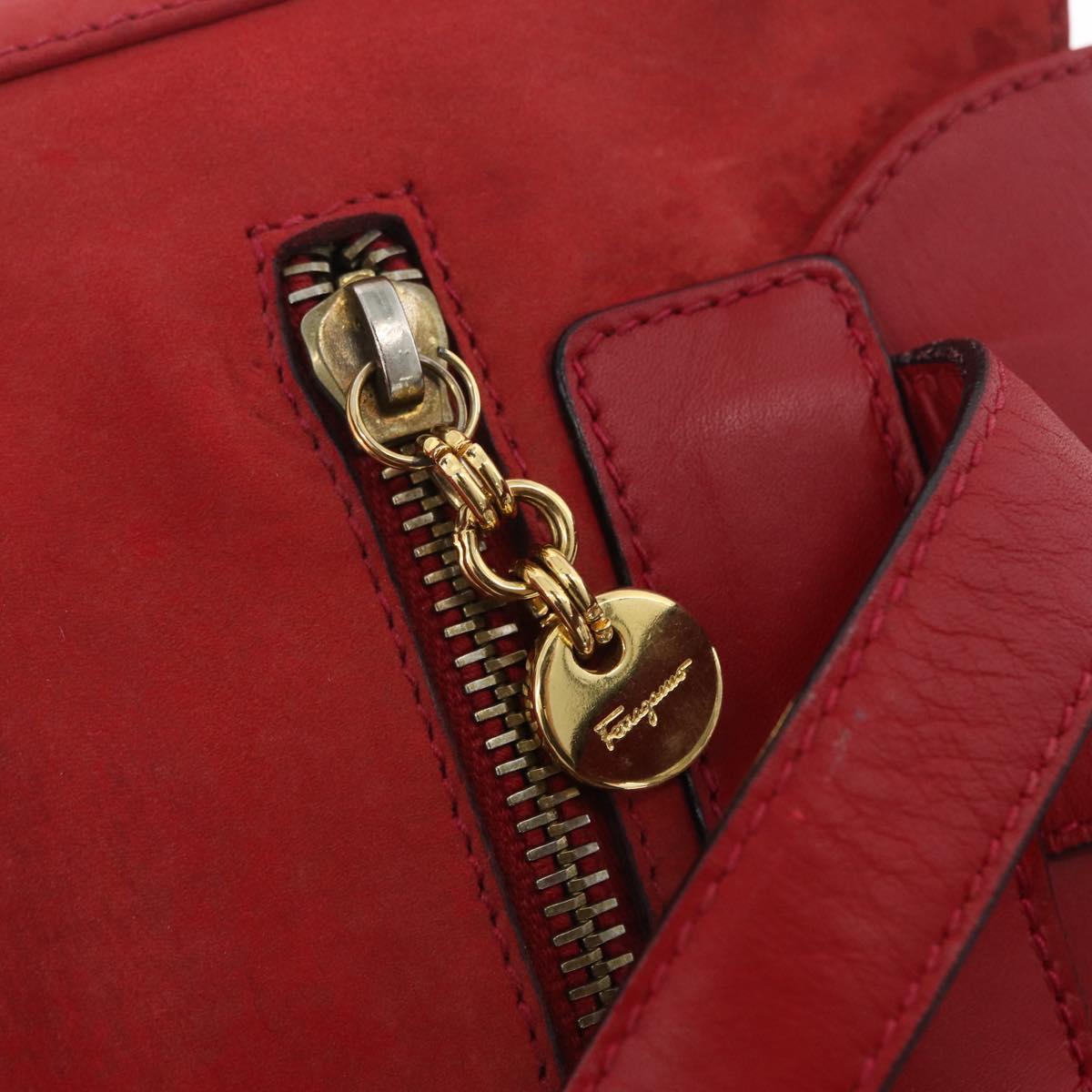 Salvatore Ferragamo Vala Backpack Suede Red Gold Auth BA11218