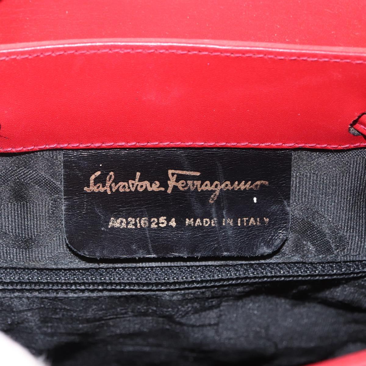 Salvatore Ferragamo Vala Backpack Suede Red Gold Auth BA11218