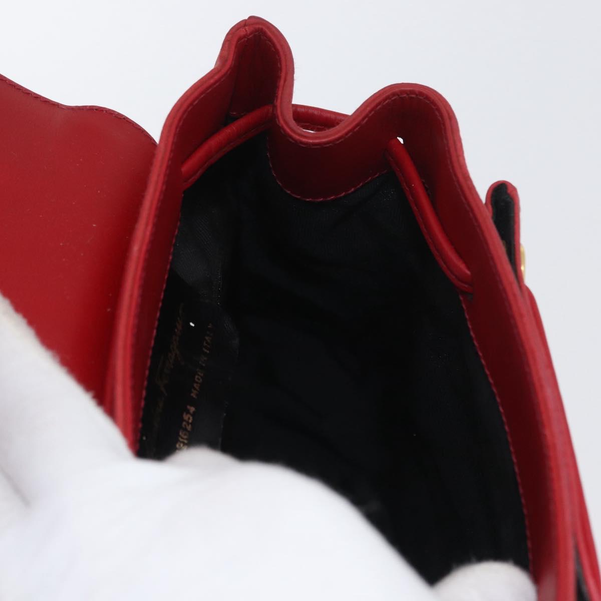 Salvatore Ferragamo Vala Backpack Suede Red Gold Auth BA11218