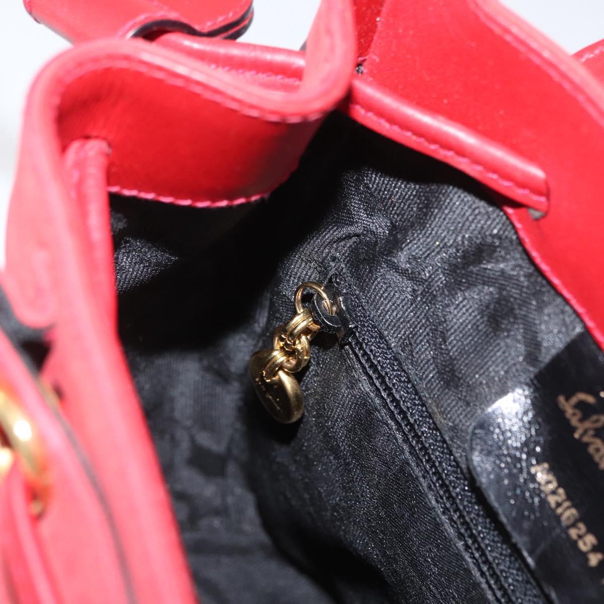 Salvatore Ferragamo Vala Backpack Suede Red Gold Auth BA11218