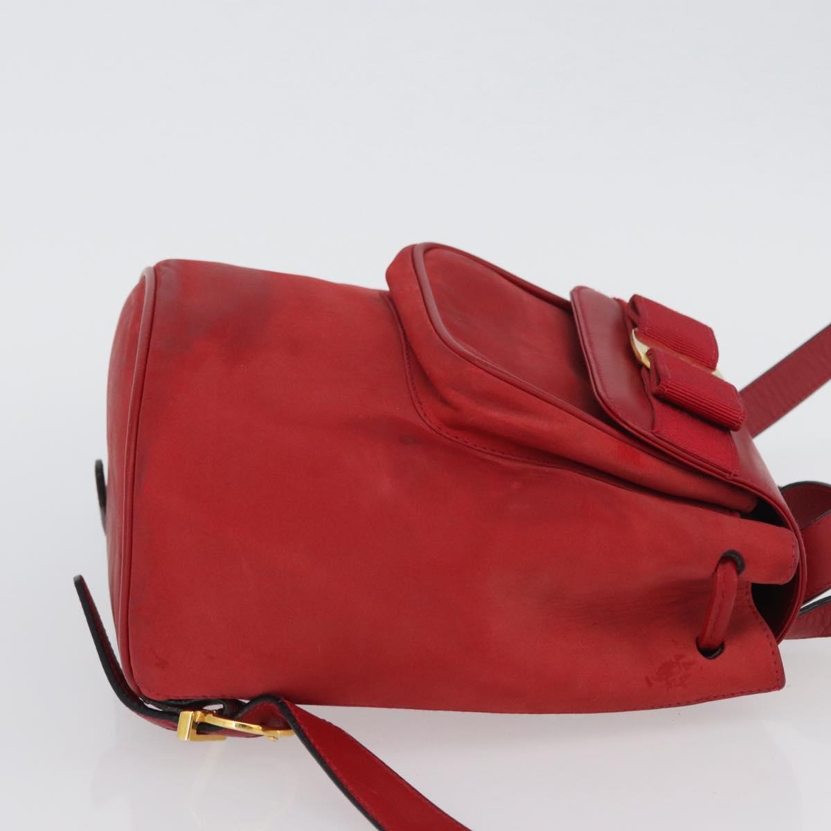Salvatore Ferragamo Vala Backpack Suede Red Gold Auth BA11218