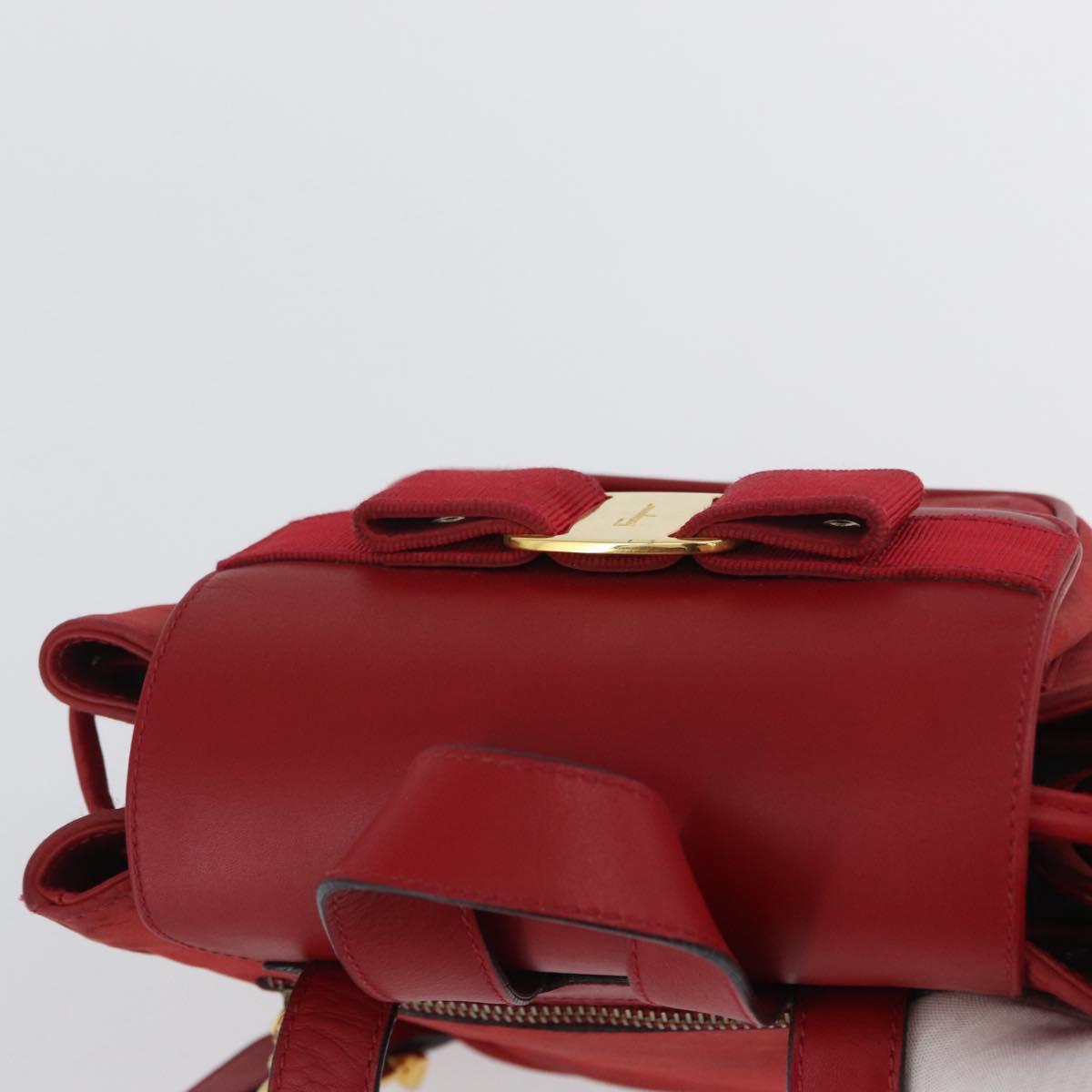 Salvatore Ferragamo Vala Backpack Suede Red Gold Auth BA11218