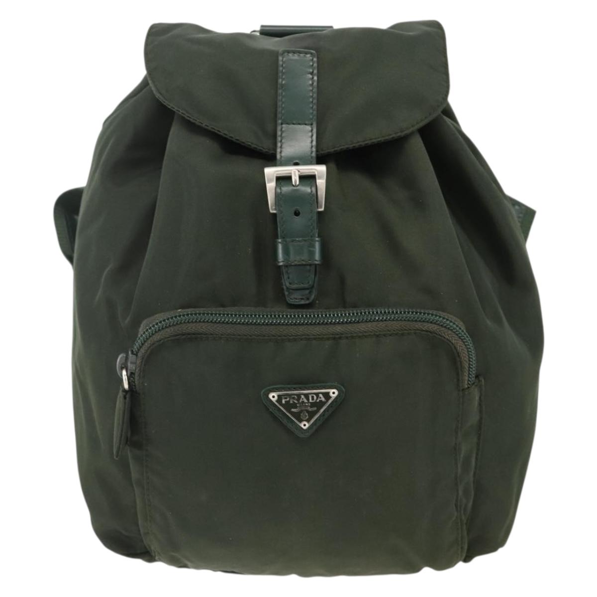 PRADA Backpack Nylon Green Silver Auth BA11221