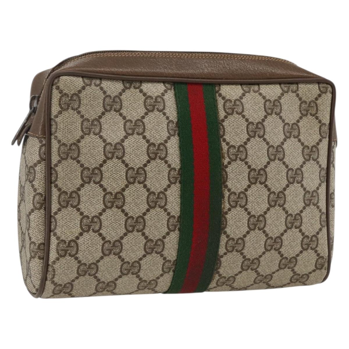 GUCCI GG Supreme Web Sherry Line Clutch Bag PVC Beige 89 01 012 Auth BA11226