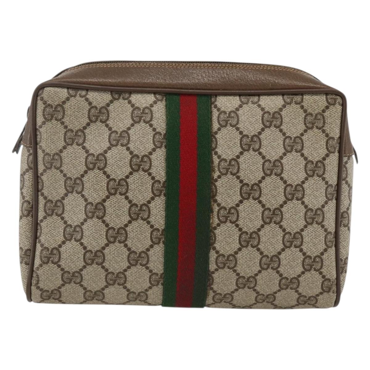 GUCCI GG Supreme Web Sherry Line Clutch Bag PVC Beige 89 01 012 Auth BA11226