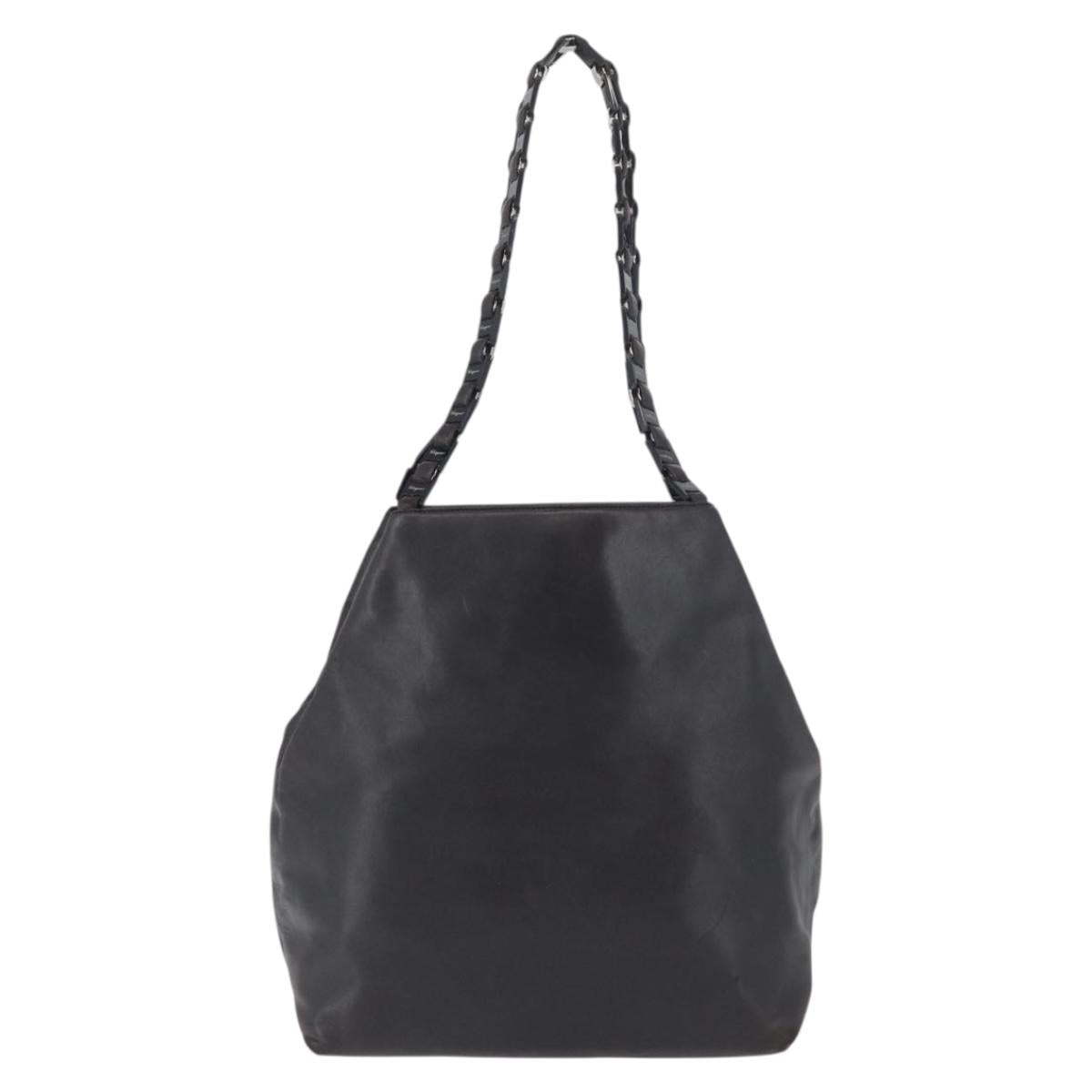 Salvatore Ferragamo Vala Chain Shoulder Bag Leather Black Silver Auth BA11227