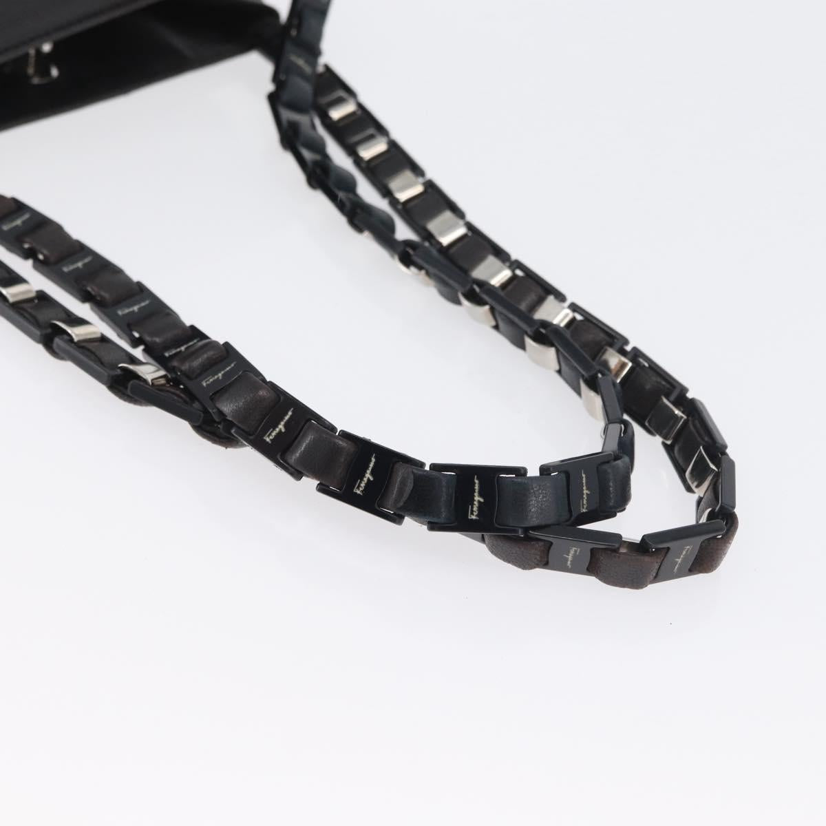 Salvatore Ferragamo Vala Chain Shoulder Bag Leather Black Silver Auth BA11227