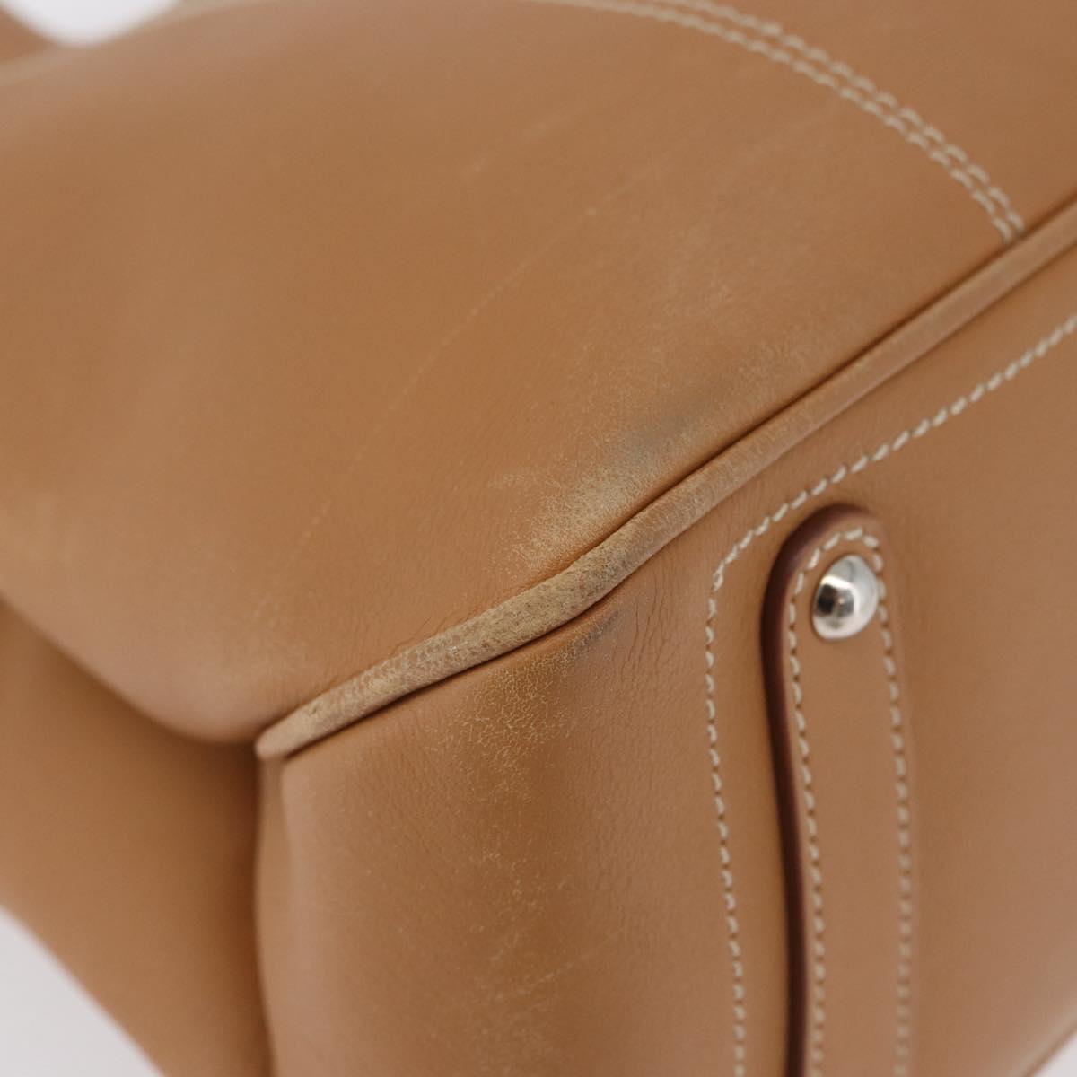 Salvatore Ferragamo Hand Bag Leather Beige Silver Auth BA11228