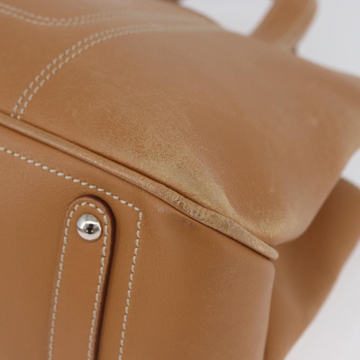 Salvatore Ferragamo Hand Bag Leather Beige Silver Auth BA11228