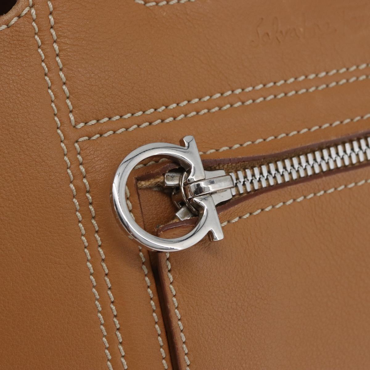Salvatore Ferragamo Hand Bag Leather Beige Silver Auth BA11228