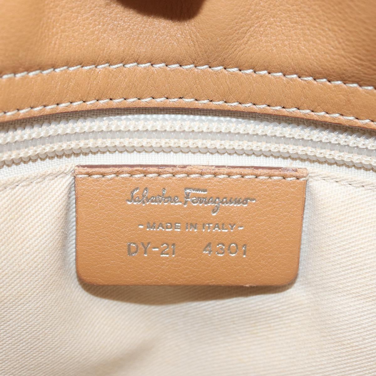 Salvatore Ferragamo Hand Bag Leather Beige Silver Auth BA11228