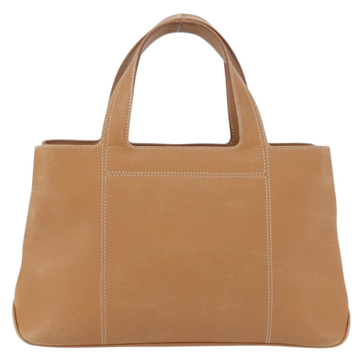 Salvatore Ferragamo Hand Bag Leather Beige Silver Auth BA11228