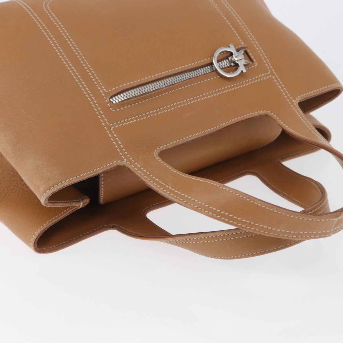 Salvatore Ferragamo Hand Bag Leather Beige Silver Auth BA11228