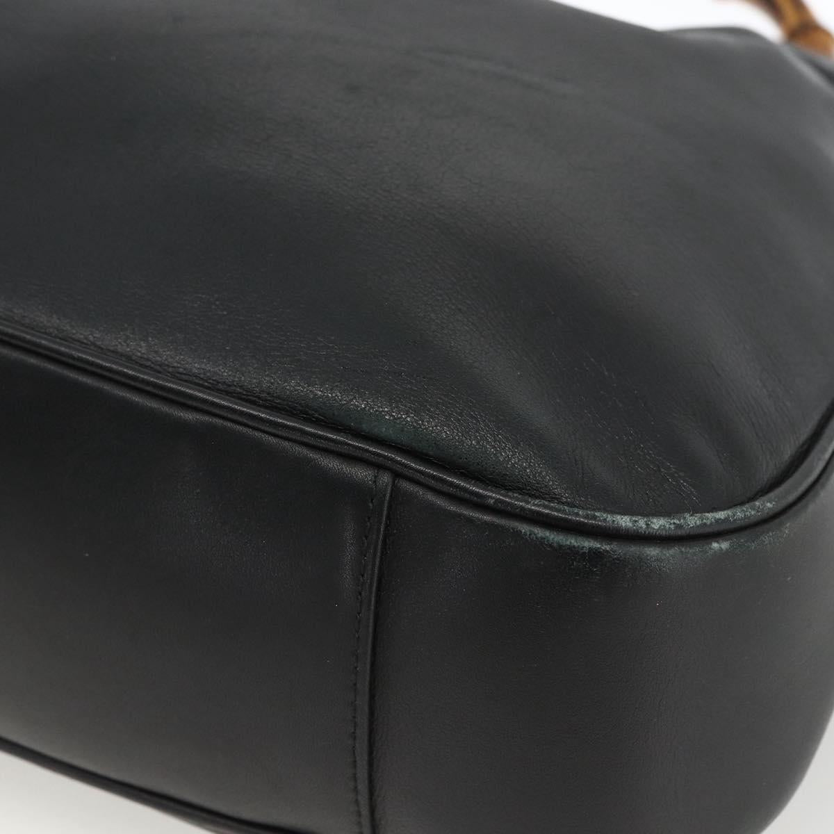 GUCCI Bamboo Shoulder Bag Leather 2way Black Gold 001 1577 Auth BA11229