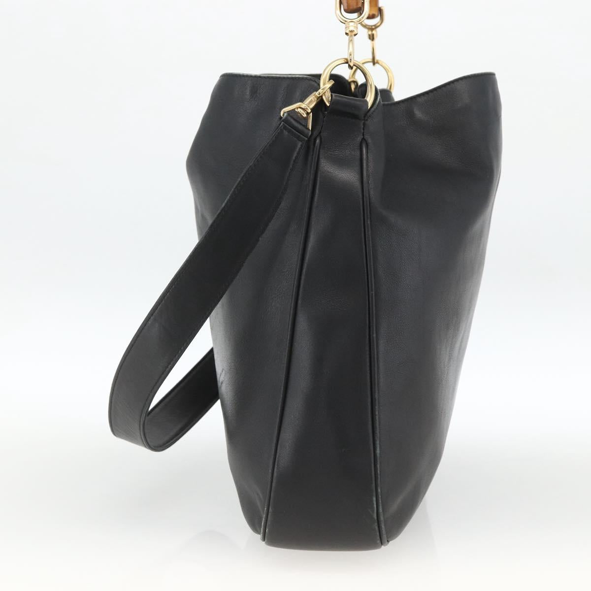 GUCCI Bamboo Shoulder Bag Leather 2way Black Gold 001 1577 Auth BA11229