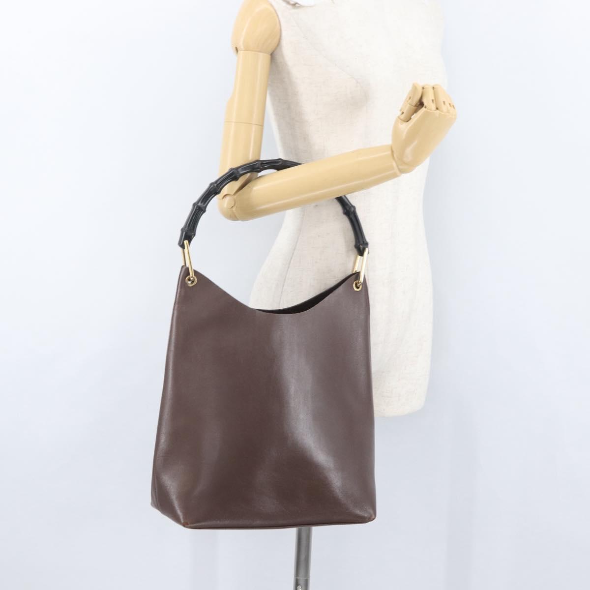 GUCCI Bamboo Shoulder Bag Leather Brown Gold 001 2058 1881 0 Auth BA11231