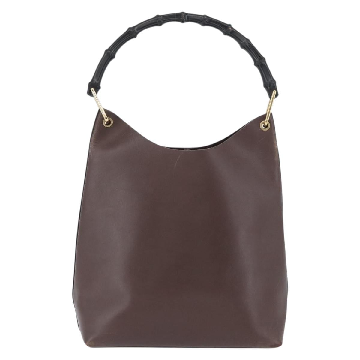 GUCCI Bamboo Shoulder Bag Leather Brown Gold 001 2058 1881 0 Auth BA11231