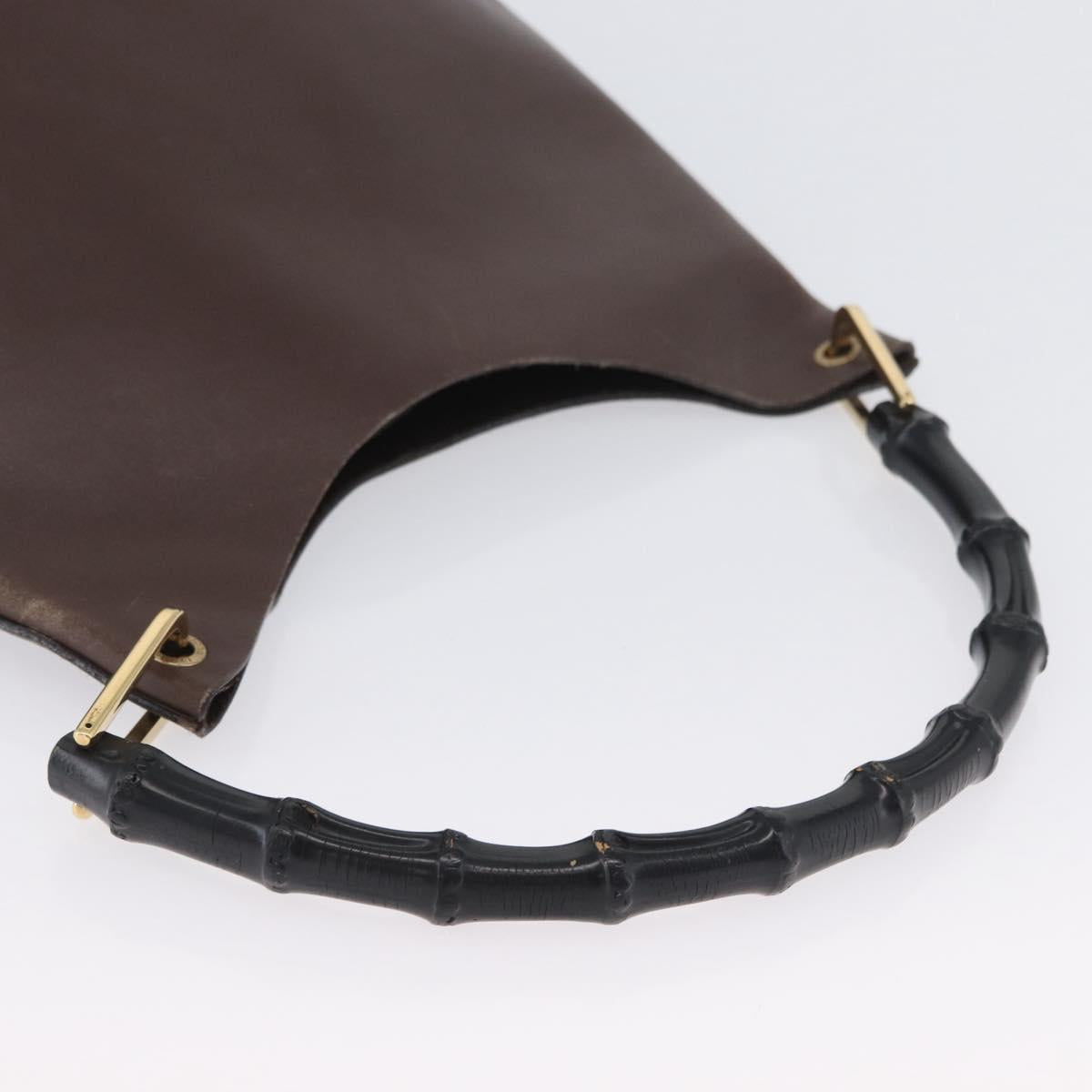 GUCCI Bamboo Shoulder Bag Leather Brown Gold 001 2058 1881 0 Auth BA11231