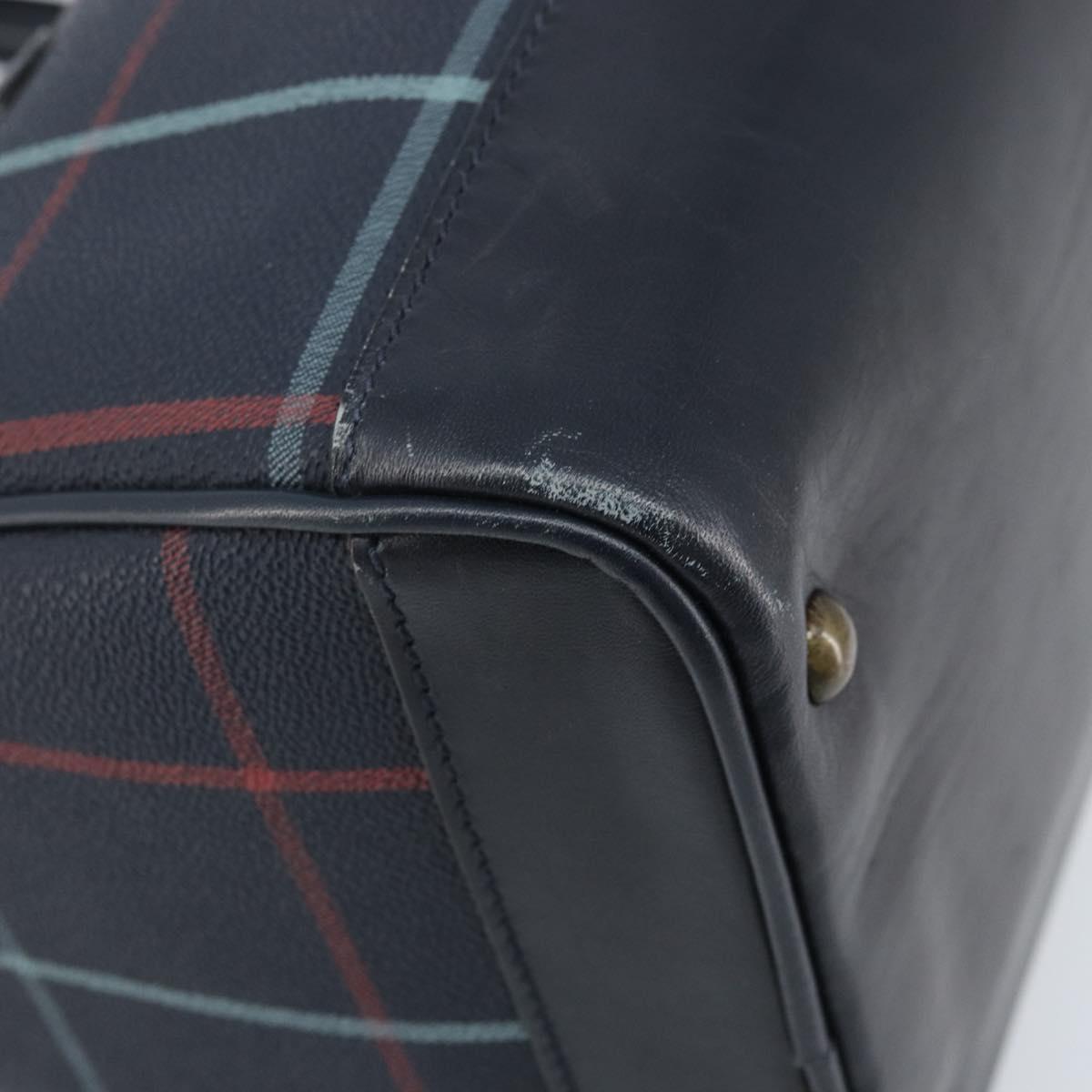 Burberrys Nova Check Boston Bag PVC Navy Gold Auth BA11232