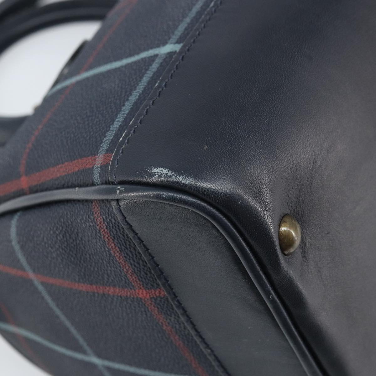 Burberrys Nova Check Boston Bag PVC Navy Gold Auth BA11232