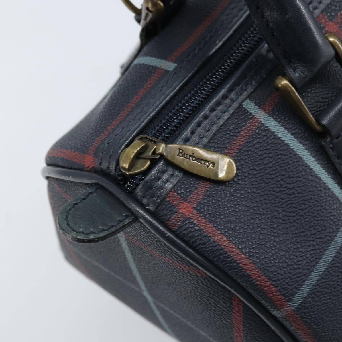 Burberrys Nova Check Boston Bag PVC Navy Gold Auth BA11232