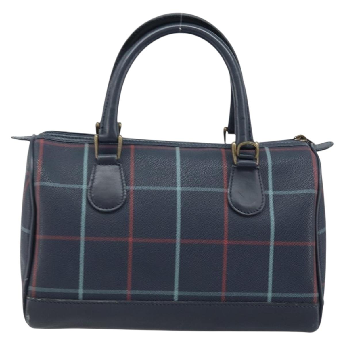 Burberrys Nova Check Boston Bag PVC Navy Gold Auth BA11232