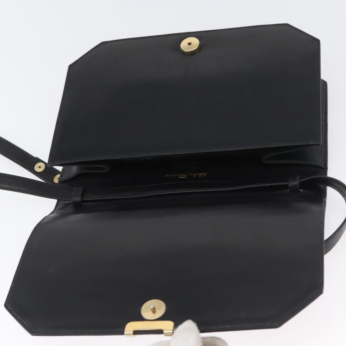 Salvatore Ferragamo Shoulder Bag Leather Black Gold Auth BA11236