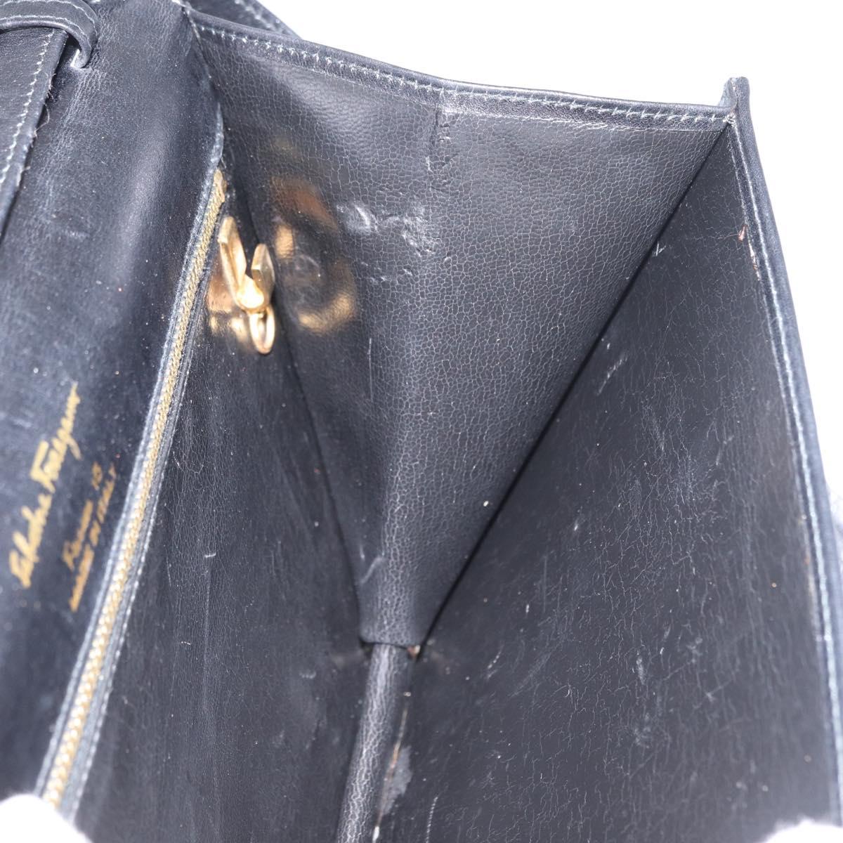 Salvatore Ferragamo Shoulder Bag Leather Black Gold Auth BA11236
